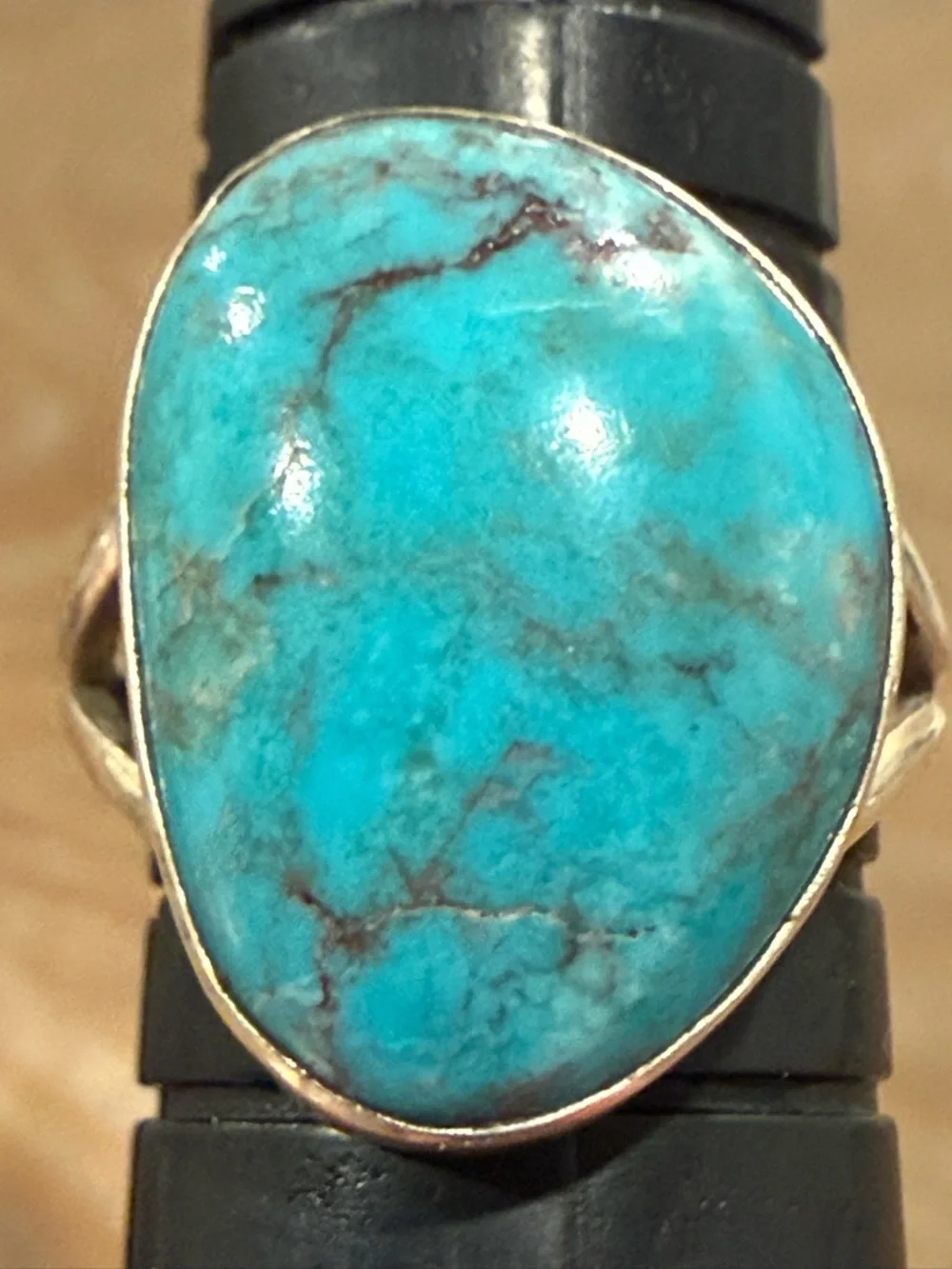Candelaria Turquoise Ring Size 7.5 – Sterling Silver Statement Ring – Natural